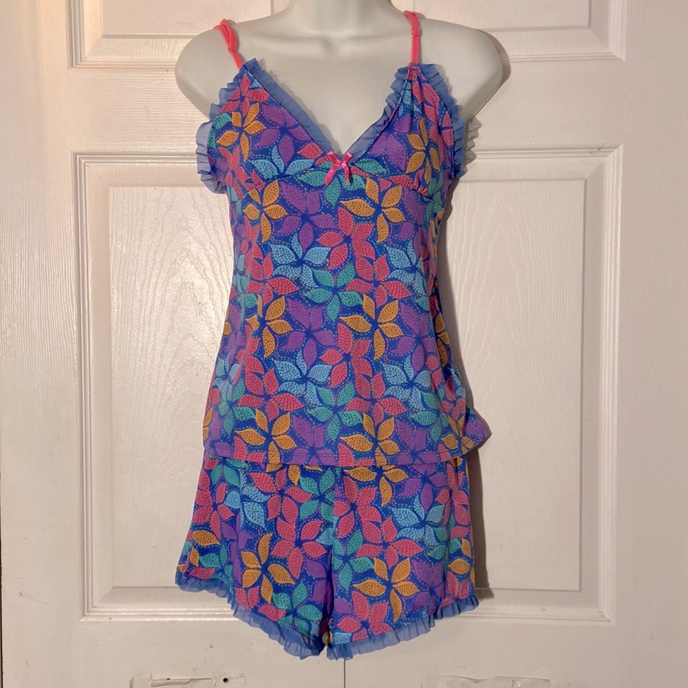 Midinight Polyester Floral Intimate Set Top and Bottom Shorts sz L